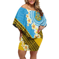 Tuvalu Plumeria Flowers Family Matching Off Shoulder Short Dress and Hawaiian Shirt Polynesian Tribal Pattern