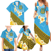 Tuvalu Plumeria Flowers Family Matching Summer Maxi Dress and Hawaiian Shirt Polynesian Tribal Pattern