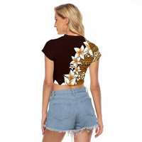 Vintage Hibiscus Turtle Pattern Raglan Cropped T Shirt with Plumeria Half Style