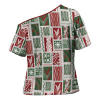 Mele Kalikimaka Hawaiian Quilt and Lei Patchwork Cross Shoulder Shirt - Polynesian Pride
