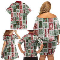Mele Kalikimaka Hawaiian Quilt and Lei Patchwork Family Matching Off Shoulder Short Dress and Hawaiian Shirt - Polynesian Pride