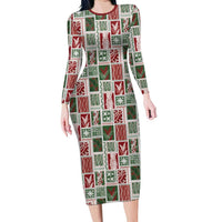 Mele Kalikimaka Hawaiian Quilt and Lei Patchwork Long Sleeve Bodycon Dress LT9 Long Dress Red - Polynesian Pride