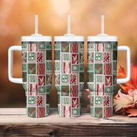 Mele Kalikimaka Hawaiian Quilt and Lei Patchwork Tumbler With Handle - Polynesian Pride