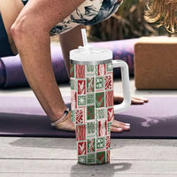 Mele Kalikimaka Hawaiian Quilt and Lei Patchwork Tumbler With Handle - Polynesian Pride