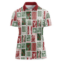 Mele Kalikimaka Hawaiian Quilt and Lei Patchwork Women Polo Shirt - Polynesian Pride