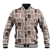 Vintage Aloha Block Quilt Baseball Jacket Beige Inspired Lei Motifs - Polynesian Pride