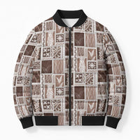 Vintage Aloha Block Quilt Bomber Puffer Jacket Beige Inspired Lei Motifs - Polynesian Pride