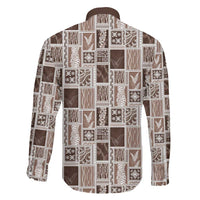 Vintage Aloha Block Quilt Family Matching Off The Shoulder Long Sleeve Dress and Hawaiian Shirt Beige Inspired Lei Motifs LT9 - Polynesian Pride