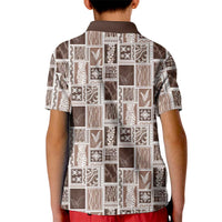Vintage Aloha Block Quilt Kid Polo Shirt Beige Inspired Lei Motifs - Polynesian Pride