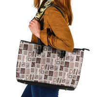 Vintage Aloha Block Quilt Leather Tote Bag Beige Inspired Lei Motifs - Polynesian Pride