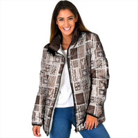 Vintage Aloha Block Quilt Padded Jacket Beige Inspired Lei Motifs - Polynesian Pride