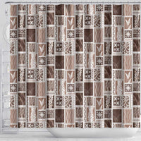 Vintage Aloha Block Quilt Shower Curtain Beige Inspired Lei Motifs - Polynesian Pride