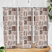 Vintage Aloha Block Quilt Skinny Tumbler Beige Inspired Lei Motifs - Polynesian Pride