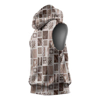 Vintage Aloha Block Quilt Sleeveless Hoodie Beige Inspired Lei Motifs - Polynesian Pride