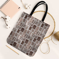 Vintage Aloha Block Quilt Tote Bag Beige Inspired Lei Motifs LT9 Black Strap One Size Beige - Polynesian Pride
