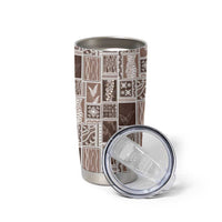Vintage Aloha Block Quilt Tumbler Cup Beige Inspired Lei Motifs - Polynesian Pride