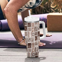Vintage Aloha Block Quilt Tumbler With Handle Beige Inspired Lei Motifs LT9 - Polynesian Pride