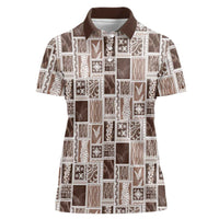 Vintage Aloha Block Quilt Women Polo Shirt Beige Inspired Lei Motifs - Polynesian Pride
