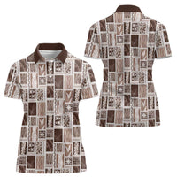 Vintage Aloha Block Quilt Women Polo Shirt Beige Inspired Lei Motifs - Polynesian Pride