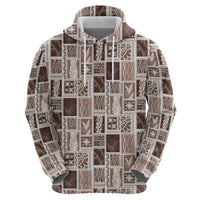 Vintage Aloha Block Quilt Zip Hoodie Beige Inspired Lei Motifs - Polynesian Pride