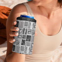 Vintage Aloha Block Quilt 4 in 1 Can Cooler Tumbler Black Inspired Lei Motifs - Polynesian Pride
