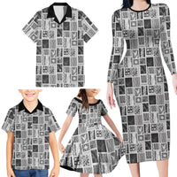Vintage Aloha Block Quilt Family Matching Long Sleeve Bodycon Dress and Hawaiian Shirt Black Inspired Lei Motifs LT9 - Polynesian Pride