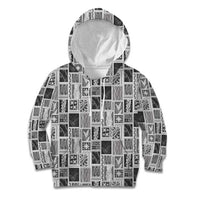 Vintage Aloha Block Quilt Kid Hoodie Black Inspired Lei Motifs - Polynesian Pride