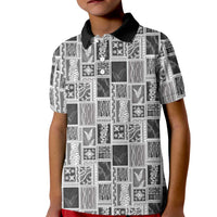 Vintage Aloha Block Quilt Kid Polo Shirt Black Inspired Lei Motifs - Polynesian Pride