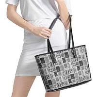 Vintage Aloha Block Quilt Leather Tote Bag Black Inspired Lei Motifs - Polynesian Pride