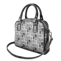 Vintage Aloha Block Quilt Shoulder Handbag Black Inspired Lei Motifs - Polynesian Pride