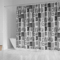 Vintage Aloha Block Quilt Shower Curtain Black Inspired Lei Motifs LT9 - Polynesian Pride