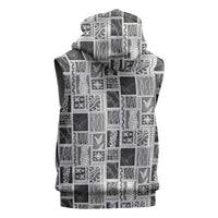 Vintage Aloha Block Quilt Sleeveless Hoodie Black Inspired Lei Motifs - Polynesian Pride