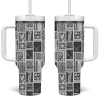 Vintage Aloha Block Quilt Tumbler With Handle Black Inspired Lei Motifs - Polynesian Pride