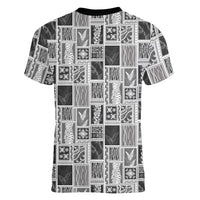 Vintage Aloha Block Quilt Women V-Neck T-Shirt Black Inspired Lei Motifs - Polynesian Pride
