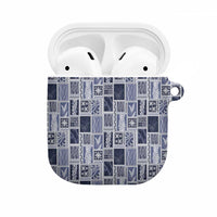Vintage Aloha Block Quilt AirPods Case Blue Inspired Lei Motifs - Polynesian Pride