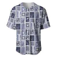 Vintage Aloha Block Quilt Baseball Jersey Blue Inspired Lei Motifs - Polynesian Pride