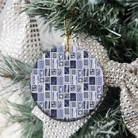 Vintage Aloha Block Quilt Ceramic Ornament Blue Inspired Lei Motifs - Polynesian Pride