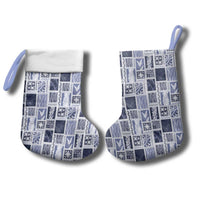 Vintage Aloha Block Quilt Christmas Stocking Blue Inspired Lei Motifs - Polynesian Pride