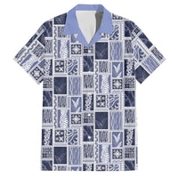 Vintage Aloha Block Quilt Family Matching Off The Shoulder Long Sleeve Dress and Hawaiian Shirt Blue Inspired Lei Motifs LT9 Dad's Shirt - Short Sleeve Blue - Polynesian Pride