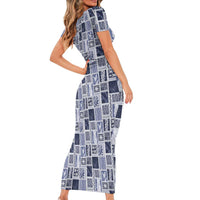 Vintage Aloha Block Quilt Family Matching Short Sleeve Bodycon Dress and Hawaiian Shirt Blue Inspired Lei Motifs LT9 - Polynesian Pride