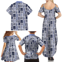 Vintage Aloha Block Quilt Family Matching Summer Maxi Dress and Hawaiian Shirt Blue Inspired Lei Motifs LT9 - Polynesian Pride