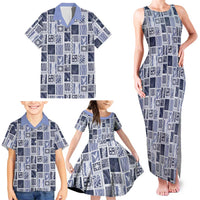 Vintage Aloha Block Quilt Family Matching Tank Maxi Dress and Hawaiian Shirt Blue Inspired Lei Motifs LT9 - Polynesian Pride