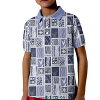 Vintage Aloha Block Quilt Kid Polo Shirt Blue Inspired Lei Motifs - Polynesian Pride