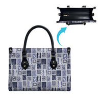 Vintage Aloha Block Quilt Leather Bag Blue Inspired Lei Motifs - Polynesian Pride