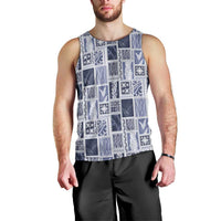 Vintage Aloha Block Quilt Men Tank Top Blue Inspired Lei Motifs LT9 - Polynesian Pride