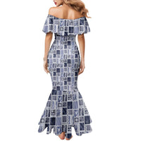 Vintage Aloha Block Quilt Mermaid Dress Blue Inspired Lei Motifs - Polynesian Pride