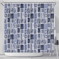 Vintage Aloha Block Quilt Shower Curtain Blue Inspired Lei Motifs LT9 - Polynesian Pride
