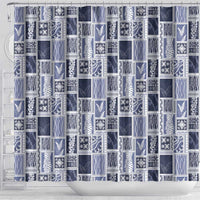 Vintage Aloha Block Quilt Shower Curtain Blue Inspired Lei Motifs LT9 - Polynesian Pride