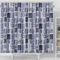 Vintage Aloha Block Quilt Shower Curtain Blue Inspired Lei Motifs LT9 - Polynesian Pride