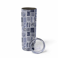 Vintage Aloha Block Quilt Skinny Tumbler Blue Inspired Lei Motifs - Polynesian Pride